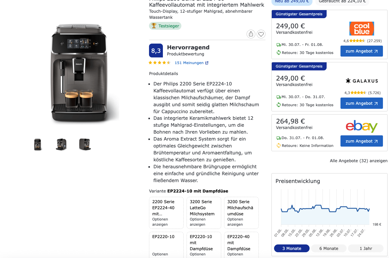 Kaffeevollautomat Preisvergleich bei check24